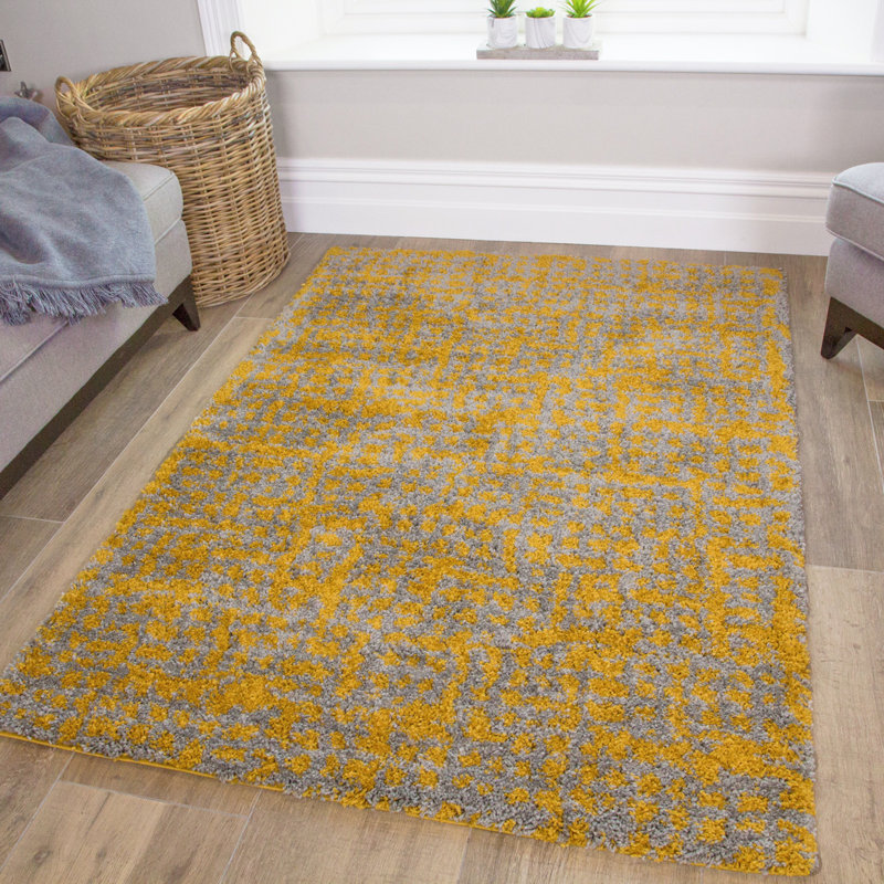 17 Stories Harrill Shaggy Ochre Rug Wayfair.co.uk